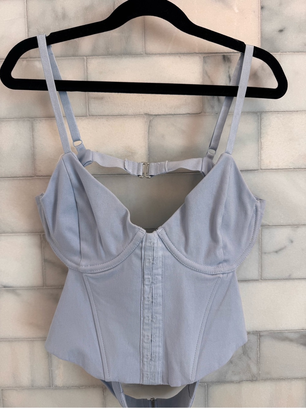 Garage Light Blue Zip-Front Bustier Top